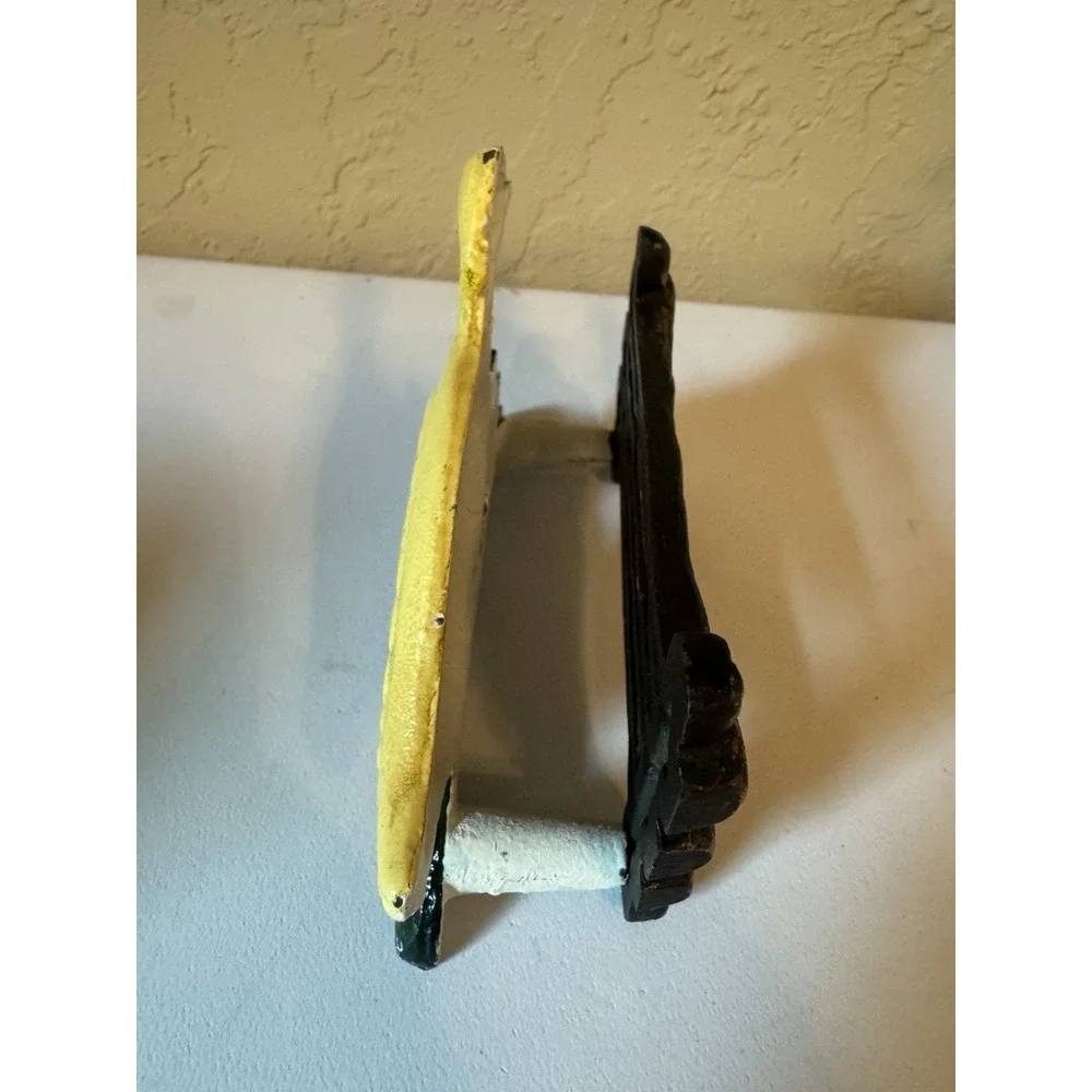 Vintage Cast Iron Yellow Duck Fence Napkin Holder Country Kitchen Letter Rack